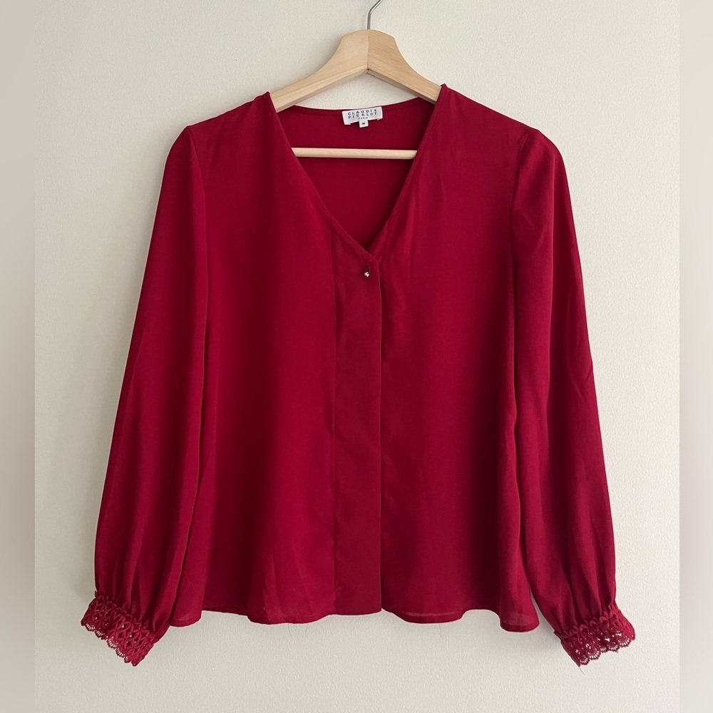 Ribkoff Burgundy V-Neck Long-Sleeve Blouse